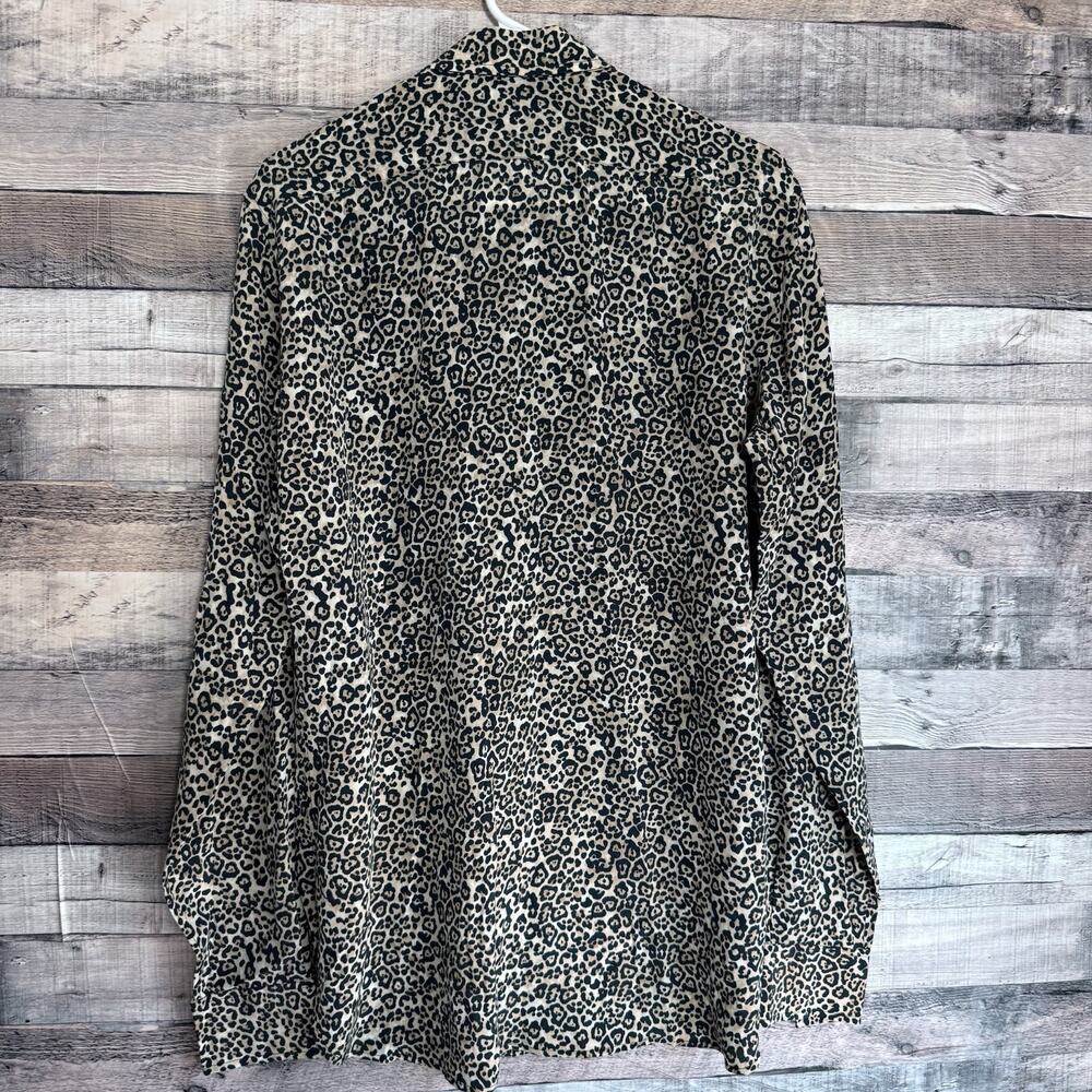 Saint Laurent Button-Up Blouse Animal Print Silk Long Sleeve Shirt 42 -16 1/2 - Picture 2 of 9